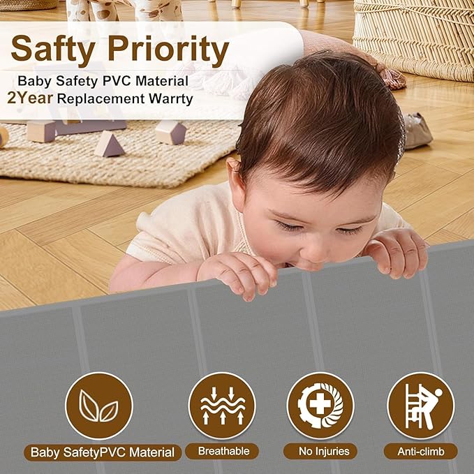 100 inch Retractable Baby Gates 34 inch Tall, Retractable Gate with Reinforced Strip Design to Prevent Crawling Through, 8 FT Extra Wide Retractable Dog Gate for Indoor/Outdoor