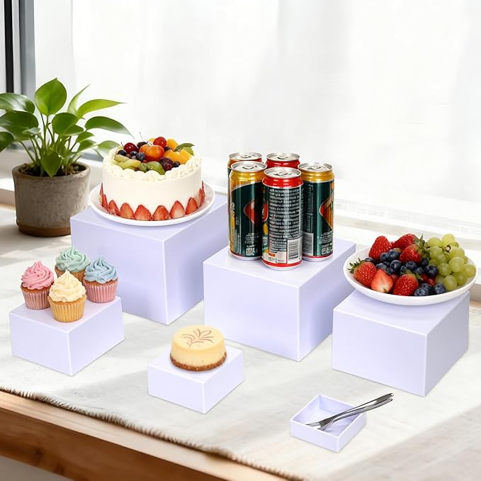 6 Pcs White Buffet Risers and Stands, Acrylic Food Risers for Buffet Table, Acrylic Risers Display Stands for Wedding Party, food display, Collectibles(8" 7" 6" 5.5" 4.5" 3")