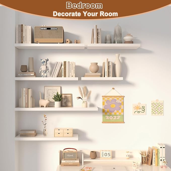 12 Inch Deep Floating Shelves for Wall 2 Pack Floating Shelfs Large Storage Space Wall Decor Display Shelf for Bathroom Living Room Bedroom Kitchen 48" W x 12" D x 1.2" H White