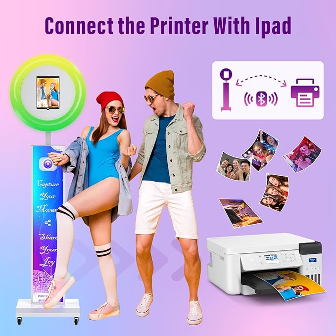 JIYANG Portable Photo Booth Compatible with Any Ipad,Large Lightbox Ipad Photo Booth for Renting,Free Photo Booth Props,Software APP Control Ring Light (White, Large Light Box)
