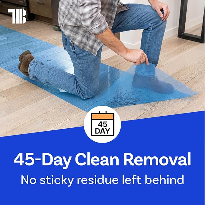 Floor Protection Film, 48 inch x 500' roll, Made in USA, Blue Self Adhesive Floor Protector for Moving and Construction, Temporary Covering for Protection of Hardwood, Tile, Hard Surfaces