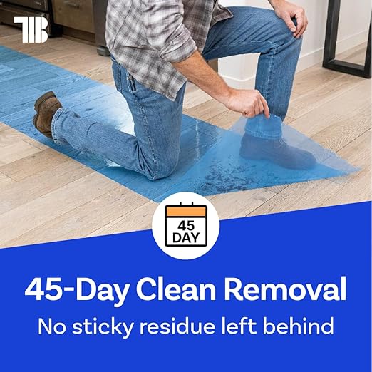 Floor Protection Film, 24" x 500', Made in USA, Blue Self Adhesive Floor Protector Tape for Moving, Painting and Construction, Temporary Covering to Shield Hardwood, Tile, Hard Surfaces (Not Carpet)