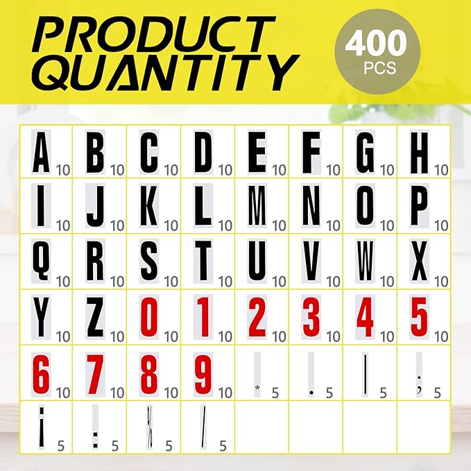 Jecery 400 Pcs Marquee Sign Letters Flexible Plastic Letters on Flexible Panel for Outdoor Black Board Portable Sign Numbers Punctuation for Letter(8 7/8 Inch)