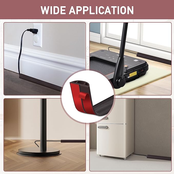 Floor Cord Cover Self Adhesive Cord Hider Floor Extension Cord Covers for Floor Power Cord Protector Cable Management Prevent Cable Trips Cable Cavity 0.59" W x 0.31" H (Dark Walnut, 10Ft)