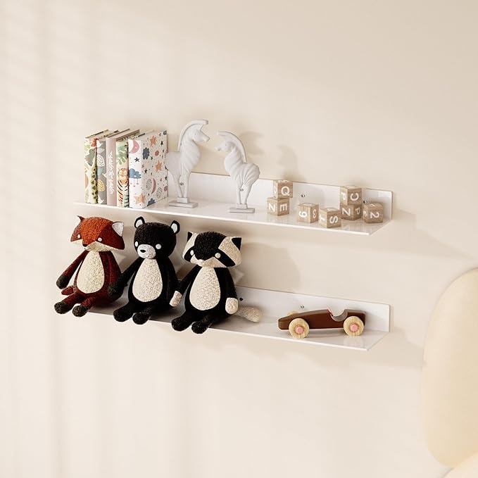 30 Inch White Floating Shelves for Wall Décor, Acrylic Storage Wall Shelf Holder, Wall Mounted Home Organizer Shelves with a Free Screwdriver, 2 Pack(30 Inch)