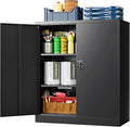 Metal Storage Cabinet, Wide & Deep Storage Cabinet with 2 Doors and Adjustable Shelves, Lockable Tool Cabinet for Garage,Home Office and School (Black)