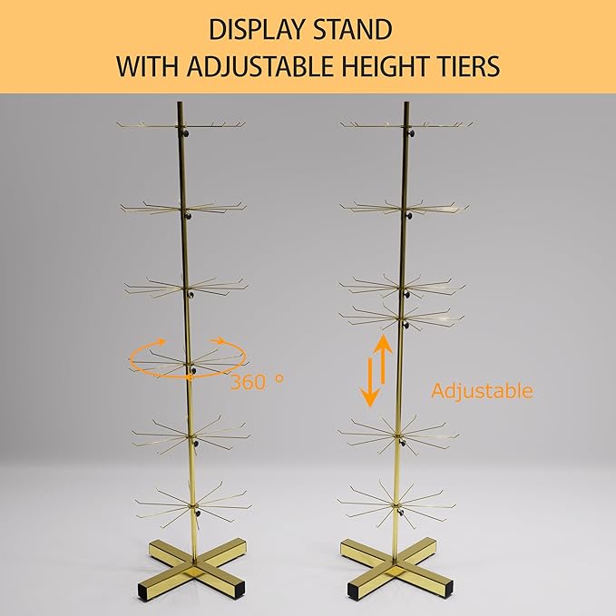 6-Tier Gold Rotating Display Stand 360° Spinning Heavy-Duty Retail Display Rack With Hooks For Jewelry, Keychains, Socks, Toys Commercial Use
