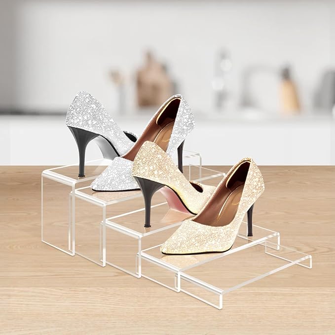 10 Pcs Large Acrylic Display Risers, 2 Sets Clear Risers Display Stands, 0.19" Thick Large Acrylic Risers for Display, Clear Rectangular Display Shelf for Showcase Cupcake Dessert Toys Perfume