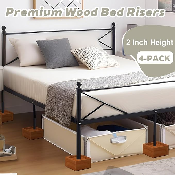 2-Inch Solid Pine Furniture Risers – 2000LBS Capacity, Tool-Free Install, Natural Wood Design for Beds, Sofas & Desks (2 Inch)
