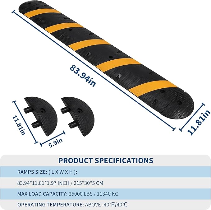 3 Pack 6FT Speed Bumps for Road, Heavy Duty 25,000 Lbs Capacity Traffic Rubber Speed Humps with 2 Channel Floor Cord Cover for Asphalt Concrete Gravel Cable Protector Ramp