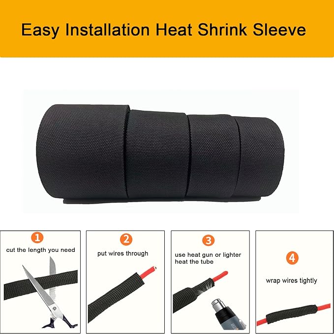 Heat Shrink Braided Sleeving 2:1 Shrinkable Fabric Cable Sheathing Wire Tubing Management Abrasion Protectors Flexibility 1/2" ID-16FT
