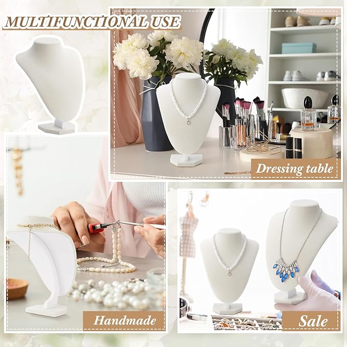 6 Pcs Necklace Display Stand Necklace Holder Jewelry Bust Display Stands for Selling Home Store Trade Shows Photography Props Retail(Beige,Velvet)