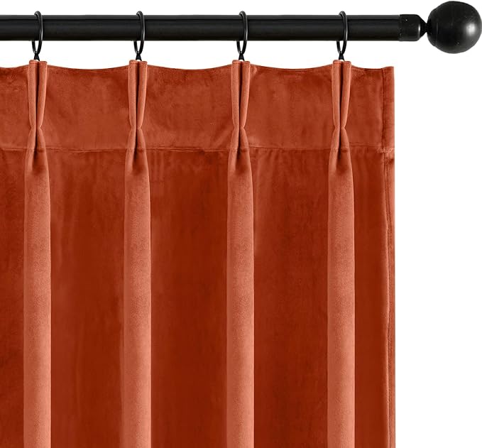 MIULEE Terracotta Velvet Curtains 84 inches Long, Pinch Pleated Blackout Fall Drapes with Hooks, Thermal Insulated Pinch Pleat Panels for Bedroom Living Room,Burnt Orange, 2 Panels