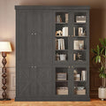70.8" Tall Farmhouse Bookshelf, Modular Bookcase with Glass Doors, 6-Tier Adjustable Shelves, Large Storage Cabinet for Kitchen, Living Room, Black, Set of 2