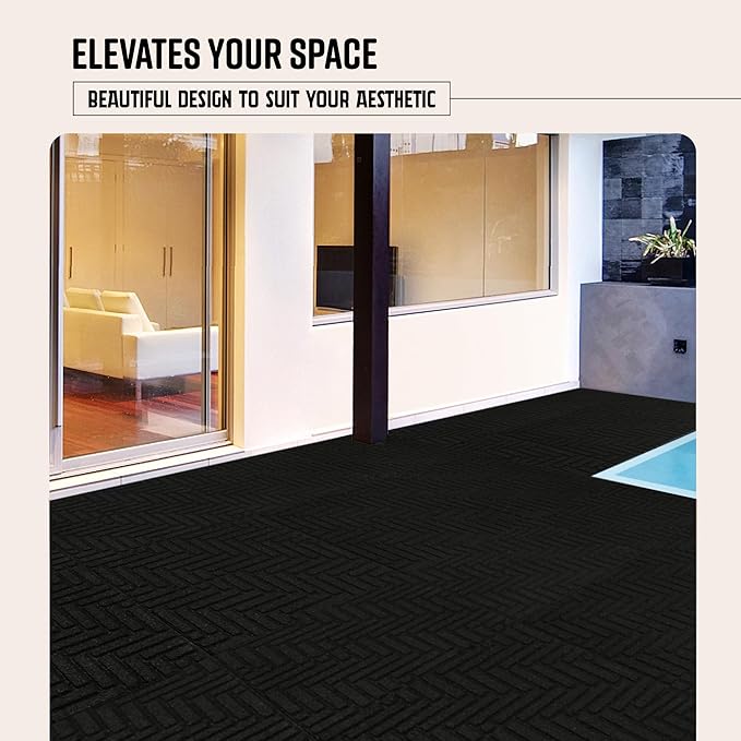 Playsafer Herringbone Rubber Interlocking Tiles | 16 X 16 | Easy Install for Indoor and Outdoor Use (Black, 1 Tile)