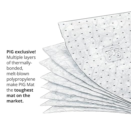 PIG Oil Absorbent Mat Pad | in Dispenser Box | Absorbs Oils & Fuels | 21 oz Absorbency Per Pad | Mediumweight | 20" L x 15" W | 100 Pads | MAT454