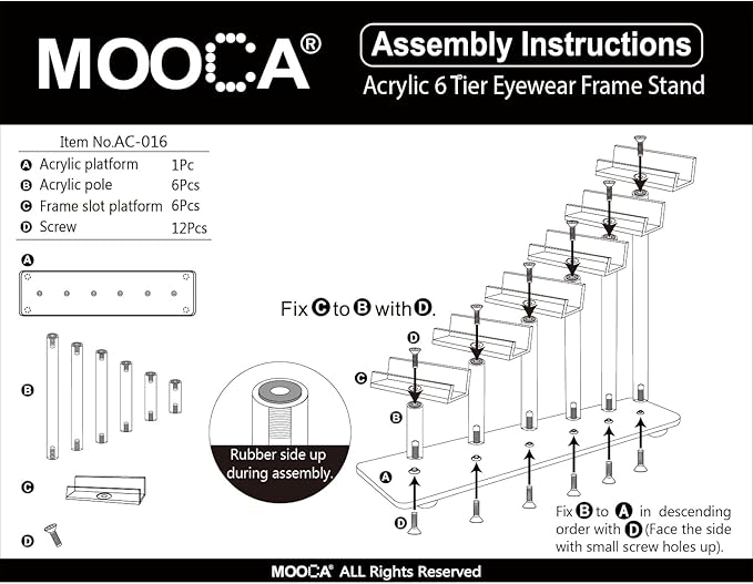MOOCA 6 Tier Premium Acrylic Eyeglass Holder Stand, Sunglasses Orgaznizer, Sunglass Holder, Eyeglass Display, Eyewear Rack, Glass Display