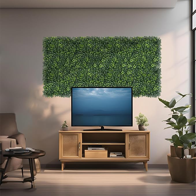 Grass Wall Panels, 10x10Inch 12Pcs UV-Anti Boxwood Greenery Panels with 50 Zip Ties, No Fade Artificial GrassWall Backdrop for Indoor Outdoor Privacy, Birthday Wedding Decor, Home Kitchen Decor