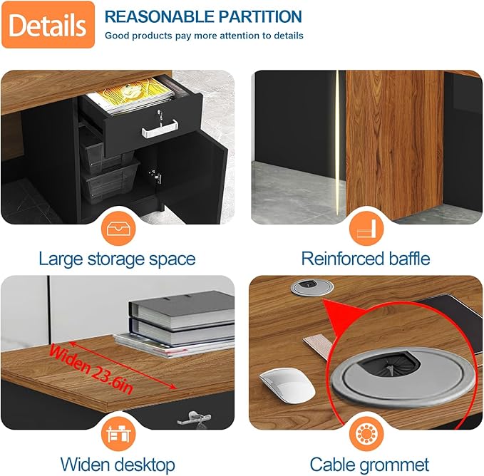 L-Shaped Reception Desk with Counter and Lockable Drawers and Storage Tall Modern Front Desk Reception Counter for Checkout Lobby Beauty Salon A Left 63inch/160cm