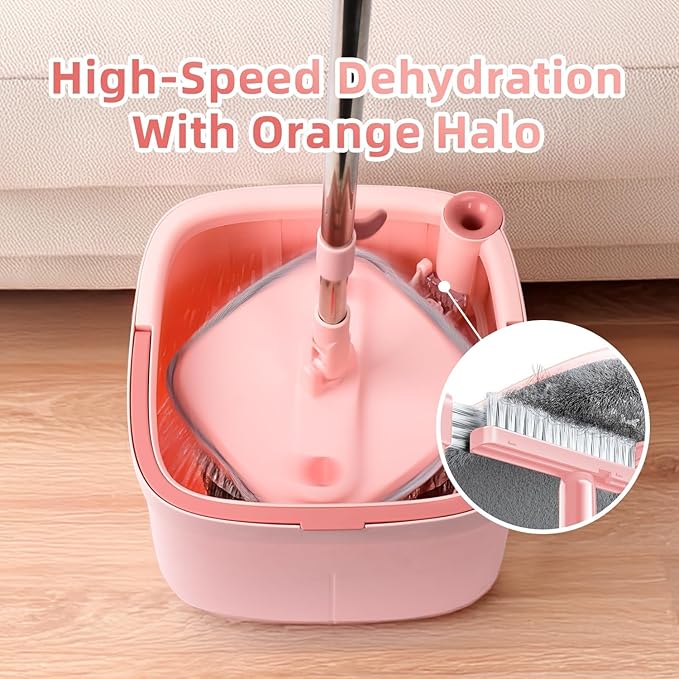 KZKR Square Spin Mop and Bucket Set with Self Separation Dirty and Clean Water System, Self Wringing 360° Rotating Mops Head with 2 Replaceable Microfiber Pads for Home Floors Cleaning