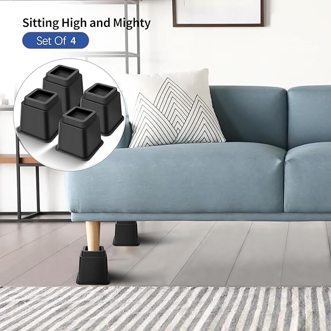 Bed Riser/Furniture Lift Bed/Bed risers/Furniture Lifter/Table risers/Frame Risers Create Under Bed Storage Heavy Duty for Furniture Height Adjustment (Black 4 Pack, 5 Inch)