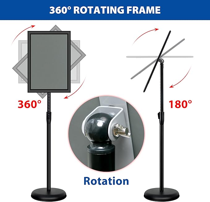 4 Pack Sign Holder Stands - 11 x17 inch Standing Sign Stand, Adjustable Poster Sign Holder Pedestal Floor Sign Stand, Aluminum Snap Open Frame for Vertical & Horizontal View Sign Stand, Black