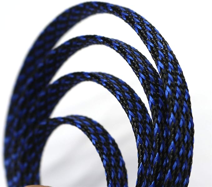 30ft PET Expandable Sleeving Wire Cable Sleeve (2/3", Blue&Black)