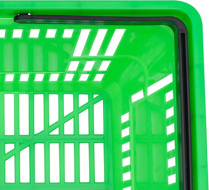 12 Pack Commercial Shopping Baskets - 28L Black/Yellow/Green Nesting Stackable Bins with Invisible Handle for Retail, Supermarket, Warehouse Durable Store Basket (Green)