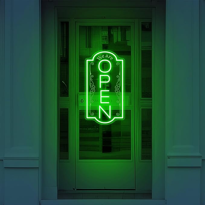 Vertical open sign Vertical Open Led Sign Neon Sign business window light vertical open signs for business (Green SUPER LARGE SIZE 40x22")