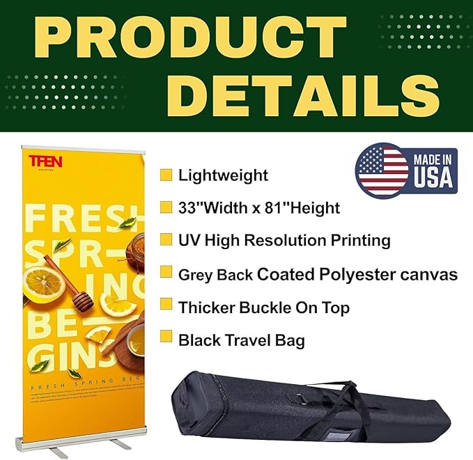 Custom Retractable Banner with Aluminum Silver Stand – Ready in 1 Day, Personalized Roll Up Banner, Full Color Pop Up Display Sign with Travel Bag for Events, Trade Shows, and Photo Booths,33" × 81"