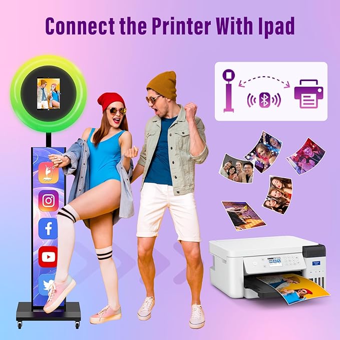 JIYANG Portable Photo Booth Compatible with Any Ipad,Photo Booth Stand Shell with ChackTok PhotoBooth VIP Member and Flight Case,Free Custom Logo,Perfect for Parties,Wedding and Events(Black)