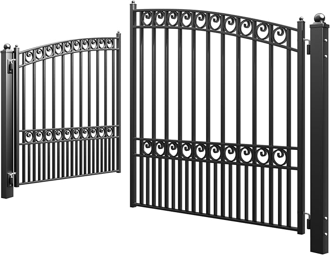 ZUMI Dual Swing Driveway Gate, 12x6 ft. Outdoor Steel Fence for Home Security, Heavy-Duty Weatherproof Iron Kit, Opera Style