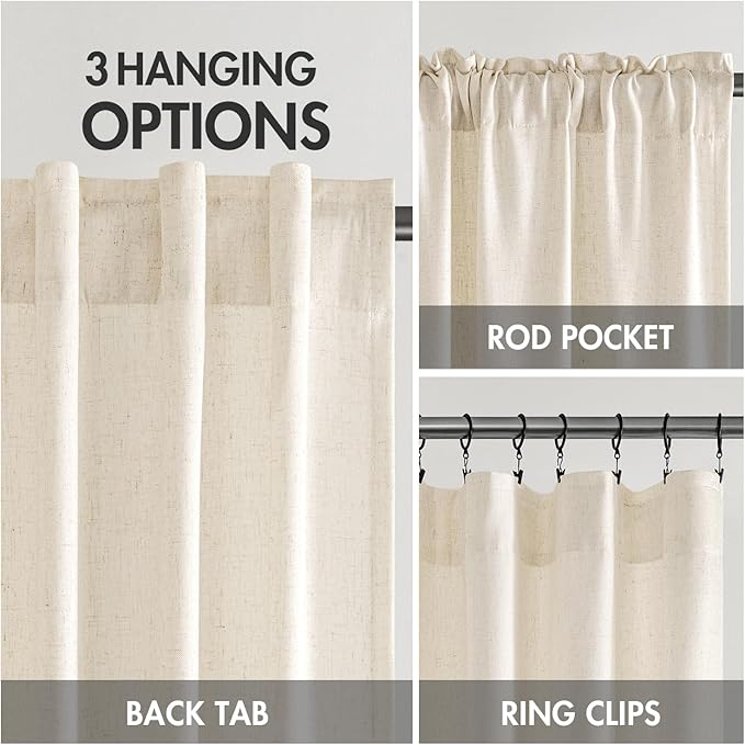 MIULEE Non-See-Through Privacy Linen Curtains 2 Panels, Light Filtering Window Curtains Farnhouse Textured Back Tab Semi Sheer Drapes for Bedroom Living Room, 52 x 108 Inches Long, Ivory