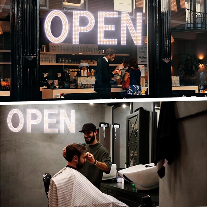 Open Sign for Business, 40"x14" Dimmable Large LED Open Signs with Hanging Installation for Cafes Store Restaurant Office Bar Pubs Hotel Salon Warm White