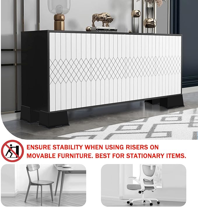 Bed Risers 4 Inch Heavy Duty,Oversized Couch Risers, Extra Wide Furniture Risers for Sofa Table Desk Headboard Chair Lifting,Rectangle Risering Blocks Support 6000 lbs(4 Pack Black)