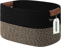Cotton Rope Basket, Storage Baskets with Handle, 15x10x9 Inch Woven Basket for Shelves, Laundry, Towels, Clothes, Books, (Black Brown 1 Pack)