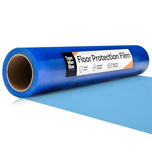 Floor Protection Film, 24" x 500', Made in USA, Blue Self Adhesive Floor Protector Tape for Moving, Painting and Construction, Temporary Covering to Shield Hardwood, Tile, Hard Surfaces (Not Carpet)
