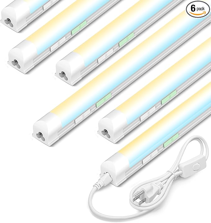 6 Pack 4FT Led Shop Lights,30W 3900LM 3000-6500K Tunable,T8 Tube Light with 6CCT,Milky Cover Linkable Fixture Lights for Workshop,Warehouse,Garage,Shop,Barn