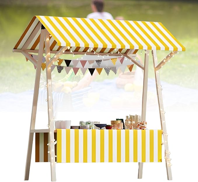 Collapsible Mobile Market Stall Carts Vendor on Wheels, Wood Outdoor Vendor Cart, Easy to Assemble for Parties, Birthdays, Weddings, Bar(Yellow2,120cm/47.2in)