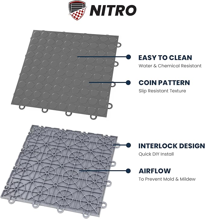 FlooringInc's Nitro 12"x12" Snap-Together Garage Flooring Tiles, Non-Slip Interlocking Plastic Floor Mat, Garage Organization & Storage, Coin Pattern, Harley Orange, 12 Tiles, 12 Sq/Ft