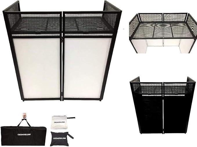 DJ Event Facade White/Black Scrim Metal Frame Booth + 20" x 40" Flat Table Top Includes Both White and Black Panels + Carrying Cases!