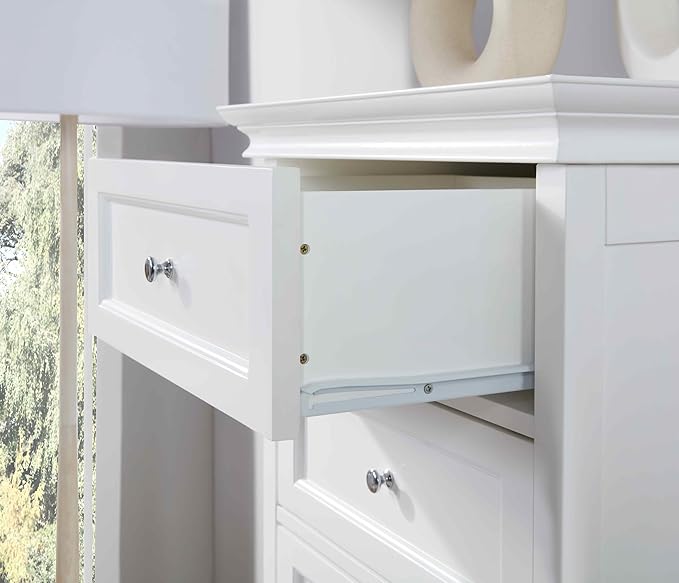 Tall White Dresser for Bedroom with 7 Drawers, 52" Tall Chest of Drawers Modern Wooden Lingerie Chest with Crown Molding and Solid Wood Ball Legs, Anti-0xidation Zinc Alloy Knob(White)