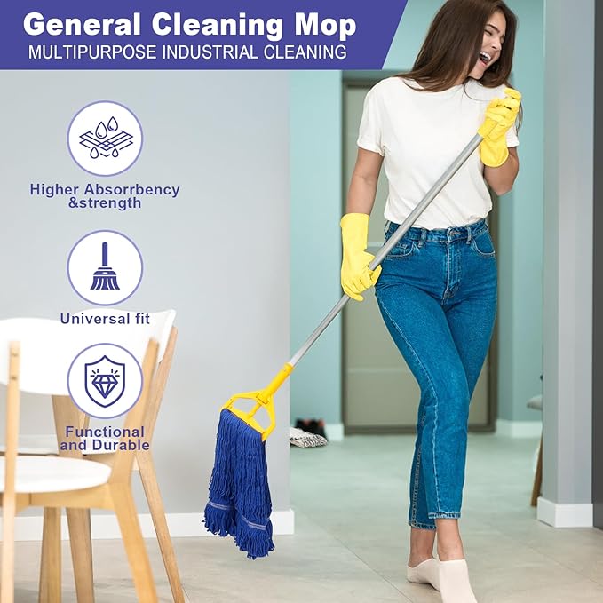 3 Pack Heavy Mop Replacement Head,Commercial Industrial Grade Blue Cotton Ring Heads，for Heavy Commercial Industrial Residential Areas -Blue Cotton Looped Replace Mop Head (Deep Blue)