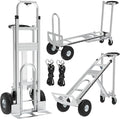 Aluminum Convertible Hand Truck, 800lbs 3 in 1 Folding Dolly Cart Lightweight Frame,Heavy Duty Industrial Platform Cart Handtruck for Construction, Logistics, Shopping, Home, Office Moving (Silver)