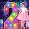 imprsv 4FT Colorful Marquee Numbers,18 Colors with Remote, Light Up Numbers 2 for 12th 21st Birthday Decorations Anniversary Party Decor, Pre-Cut Foam Board Kit, Mosaic Sign for Balloon