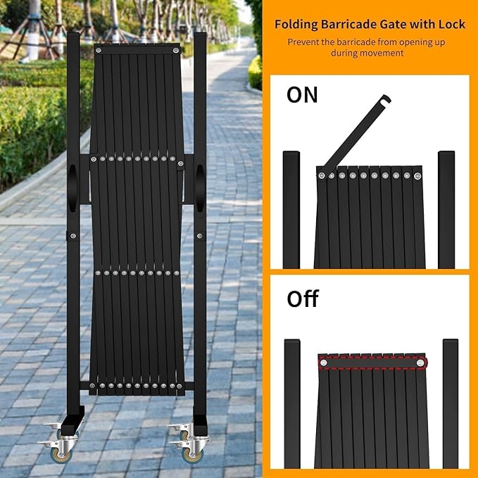 Expandable Barricade Gate,129” Safety Metal Dog Gate with Casters,Accordion Garden Yard Indoor Outdoor Retractable Fence Folding Security Dog Gates Wall Mount,Black