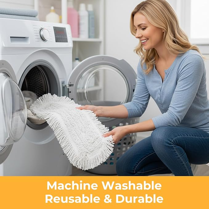 24" Dust for Floor Cleaning, Large Areas Floor Duster with 2 Cotton Reusable Pads, Wet Dry Mop for Hardwood Floors, Marble, Laminate, Tile, Concrete, Garage