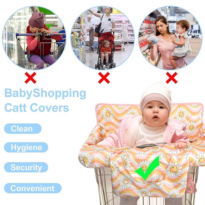 Pink Shopping Cart Cover for Baby 2-in-1 High Chair Cover with Safety Harness Multifunctional Sunflower Pattern Cart Covers for Babies Soft Padded Grocery Cart Cover for Baby Boy Girl