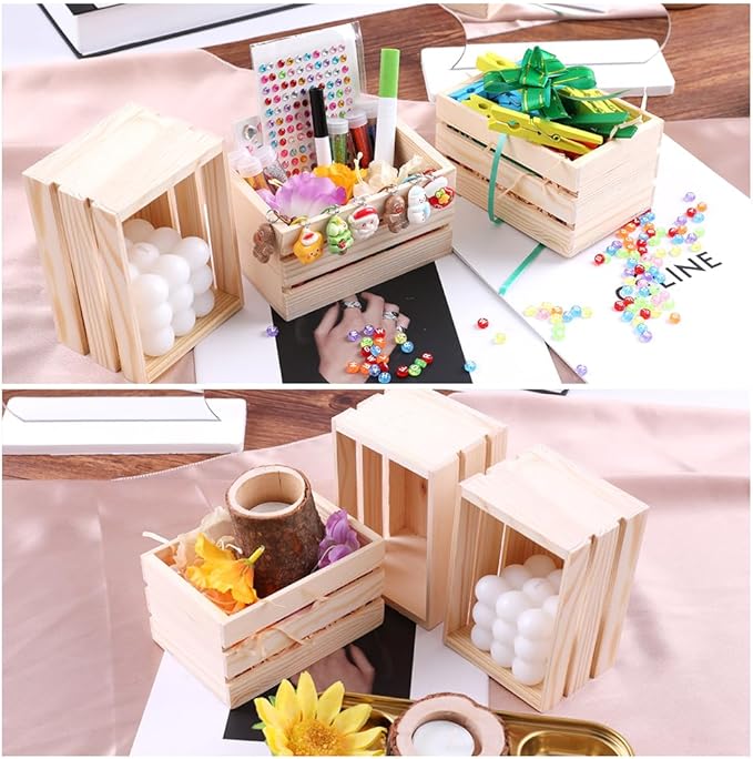GRETJOB 12PCS 5" Wooden Crates, Nesting Rustic Wood Storage Boxes Set, Farmhouse Decorative DIY Craft Containers for Home, Office, Bathroom, Closet Display and Organization (12 PCS)