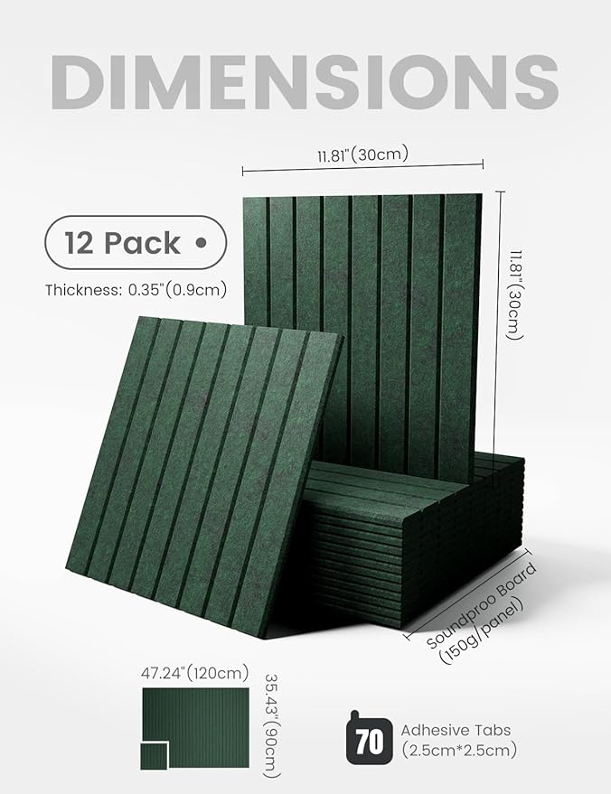 Large Felt Bulletin Board 48" x 36" Cork Board Alternative-12 Pack with 70 Safe Removable Adhesive Tabs, Cork Boards for Walls Cork Board for Home Office Classroom Pin Board- Pine Green